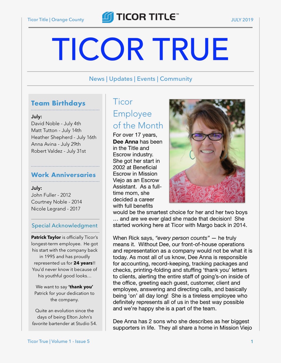 July 2019, Ticor TRUE display 
